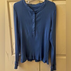 Aerie Blue Button Down Ribbed Long Sleeve Top